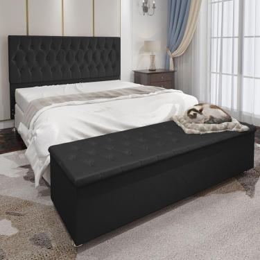 Imagem de Kit Cabeceira Casal E Recamier Baú 1,60M Preto