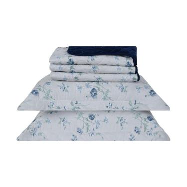 Imagem de Cobre Leito 3 Peças Queen Percal 200 Fios Colori 100% Poliéster - Marie Azul