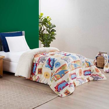 Imagem de Coberdrom Solteiro Carrosel Kids Manta Flannel Sherpa Infantil Premium Toque Macio - Dinossauro