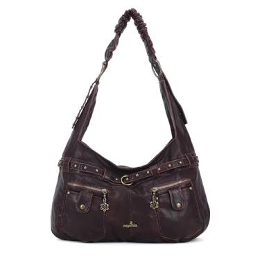 Imagem de Angel Kiss Bolsas femininas Hobo grandes bolsas de ombro Vagen couro multi-bolso bolsas femininas designer bolsas com tachas, Vinho, Large