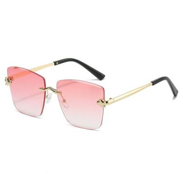 Imagem de Óculos de Sol UV400 - Tamanho Grande Sem Armação com Lentes Degradê para Homens e Mulheres, Ideais para Esportes ao Ar Livre, Corrida e Ciclismo, Dourado e Rosa