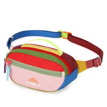 Imagem de Pochete retrô para mulheres, homens, caminhadas, 2 bolsos, bolsas de cinto com bloqueio de cor para festivais dos anos 80, 90, festa temática, corrida, viagem (rosa)