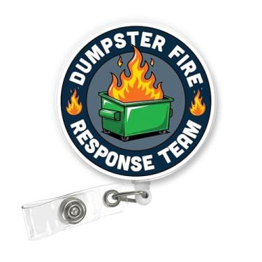 Imagem de ULTRAVUTT Carretel de crachá de identificação da equipe Dumpster Fire Response, redondo, engraçado, retrátil com clipe jacaré para funcionários de escritório, hospital, escola e local de trabalho