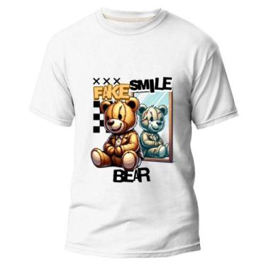 Imagem de Camisa Streetwear Básica 100% Algodão Camiseta Estampa Fake Smile Bear