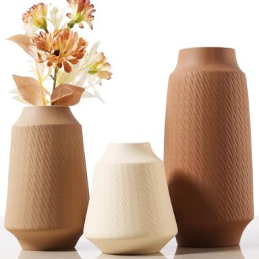 Imagem de Joeabor Conjunto de 3 vasos de cerâmica, vasos de flores decorativos para casa, escritório, sala de estar, cozinha, quarto, casa de fazenda, moderna, rústica e boho, decoração estética para