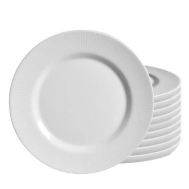 Imagem de Jogo 10 Pratos Sobremesa Plissan Relevo Branco Cerâmica Alleanza 20cm