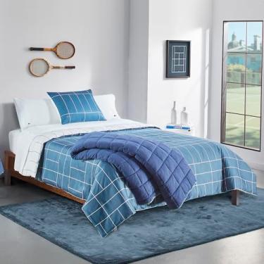 Imagem de Lacoste Conjunto de edredom xadrez Ashcombe – 100% cetim de algodão, enchimento alternativo, certificado Oeko-Tex, roupa de cama macia e sedosa com logotipo de crocodilo bordado – aquecimento para