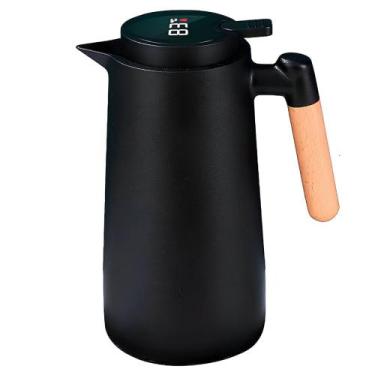 Imagem de Garrafa Térmica de Plástico Preta 1 Litro com Termômetro Digital - D13