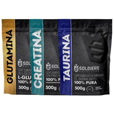 Imagem de Kit: Creatina Monohidratada 500g + Taurina 500g + Glutamina 500g - 100% Puro Importado - Soldiers-Unissex