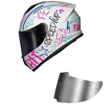 Imagem de Capacete Race Tech Hit Faster Branco e Rosa Mais Viseira Prata-Feminino