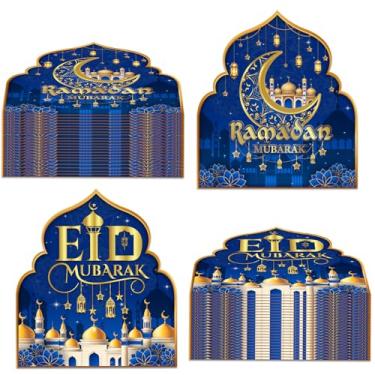 Imagem de Pacote com 40 guardanapos descartáveis para festa Eid Mubarak Ramadã Eid Mubarak 2 em 1 Ramadã Eid Mubarak Decorações Eid Mubarak Ramadã para suprimentos de festa Eid (6,5 x 16,5 cm) (azul)