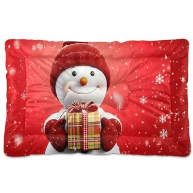Imagem de SEHANY Cama de Natal com flocos de neve, boneco de neve, para cães, gatos, com fundo antiderrapante, caixa de canil, colchão macio, lavável, para cães pequenos, médios e grandes, gatos, 91 x 61 cm