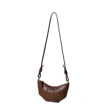 Imagem de Pequena bolsa tiracolo feminina de couro legítimo, bolsas crescentes, bolsa Hobo, alça de ombro ajustável, Marrom, Small