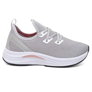 Imagem de Tênis Esportivo Feminino Vicerinne Cinza e Rosa Treino Academia Caminhada Conforto Performance