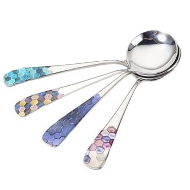 Imagem de Concha de sopa Colheres de aço, colher refeição doméstica, melancia sobremesa, cabo longo