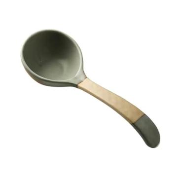 Imagem de Concha de sopa Colher de sopa grande cerâmica vintage sobremesa colorida Colheres jantar com cabo longo porcelana anti-escaldadura para, molho para comer aperitivos cereais(Gray)