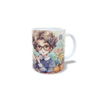 Imagem de Caneca de Cerâmica 325ml Dia dos Professores, Design Floral com Ilustração, Presente para Professora (14099)