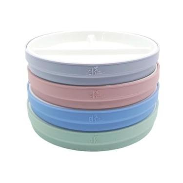 Imagem de Pratos para crianças Elk and Friends, 17 cm, com divisórias, em porcelana, com protetores de silicone | adequado para bebês e crianças | Seguro para micro-ondas e lava-louças | Antiderrapante | Pratos