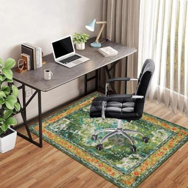 Imagem de Vaukki Tapete de cadeira de mesa vintage, tapete antiderrapante para piso de madeira, tapete de chão de escritório protetor de chão de cadeira para cadeira de rodinhas (verde, 91 cm x 122 cm)