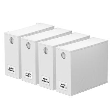 Imagem de Pacote com 4 organizadores e armazenamento de lençóis SpaceAid, organizador de lençóis dobrável para armário de linho, conjunto de lençóis com janela GG (tamanho Queen e King), recipiente organizador