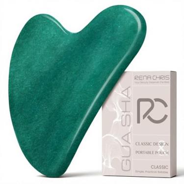 Imagem de Ferramentas faciais Gua Sha da Rena Chris, Guasha com pedra de jade natural, bastões de massagem manual para esculpir o maxilar e reduzir o inchaço, ferramenta de massagem facial, ferramenta para