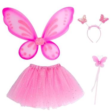 Imagem de Gostman Butterfly Party Decoration Set - Pink Butterfly Princess Costume Set with Wings, Headband, Magic Wand and Tutu Skirt, Girls Dress Up Accessories (butterfly decor set)