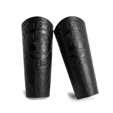 Imagem de HOEACXY Braçadeiras de couro para homens - Braçadeiras de árvore viking em relevo - Armadura de braço de couro medieval - Protetor de braço de tiro com arco - Acessórios de fantasia - 1 par