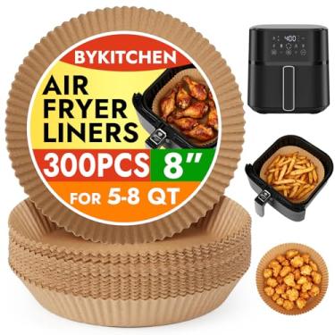 Imagem de BYKITCHEN 300 peças de forros de papel descartáveis para fritadeira de ar Ninja AF141 5 QT Pro AF181 6,5 QT, Chefman 6 QT e outras airfryer de 5 a 8 litros, papel pergaminho redondo para fritadeira a