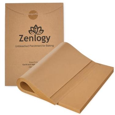 Imagem de Zenlogy Folhas de papel manteiga, 30 x 40 cm (200 folhas) para assar – Papel pergaminho antiaderente pré-cortado não branqueado sem cloro para panelas de meia folha