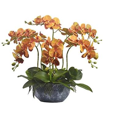 Imagem de Conjunto de flores artificiais, orquídea Phalaenopsis grande, flores artificiais, orquídeas falsas Phalaenopsis com arranjo de vaso, conjunto de orquídeas artificiais de plantas em vaso
