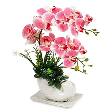 Imagem de LMJYU Orquídea Phalaenopsis rosa falsa em vaso - flores de bonsai artificiais realistas para decoração de casa e centros de mesa de festa