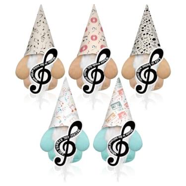 Imagem de Jenaai 5 peças de enfeites de notas musicais de Natal clave de pelúcia gnomos musicais com citação inspiradora bandeja de mesa decoração de festa temática de música para presentes de professores de