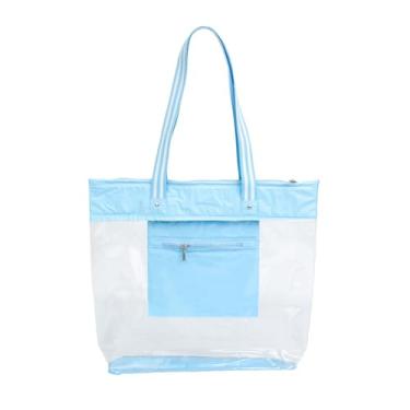 Imagem de Bolsa de Praia e Piscina Impermeável com Zíper e Bolso Interno, Azul Claro, Sacola Tote (Impermeável Transparente, Azul Bebê)