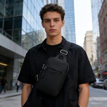 Imagem de Bolsa tiracolo pequena para mulheres, bolsa tiracolo leve com vários bolsos, bolsa de peito impermeável para viagens, caminhadas, uso diário, alça ajustável, mini bolsa tiracolo preta