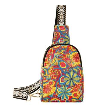 Imagem de CEBUGI Pequena bolsa tiracolo floral vibrante para mulheres, pochete transversal de couro, bolsa de peito para caminhadas, viagens ao ar livre