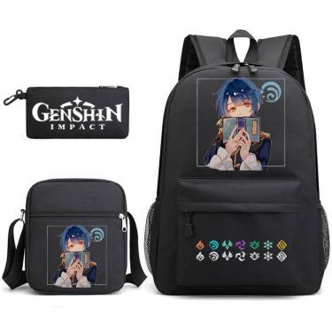 Imagem de Conjunto de mochilas escolares Genshins, 3 peças com bolsa de ombro e estojo para canetas