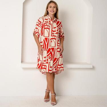 Imagem de Vestido Chemise Botões M/C B’Bonnie Vitória Estampado Vermelho-Feminino