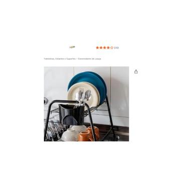 Imagem de Escorredor de Louças Duplo em Metal, Preto Fosco, 2 Andares, 22x29x39cm, com Bandeja Coletora