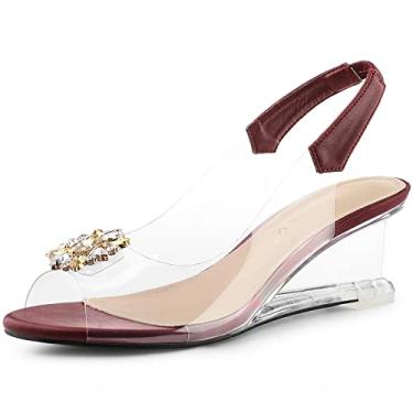 Imagem de Allegra K Salto peep toe transparente com strass e salto alto feminino, Borgonha, 10