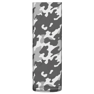 Imagem de JUZIHAI Vaso com padrão de camuflagem preto e branco para flores, 9,9 cm x 30 cm, vaso de flores moderno de cilindro de plástico para decoração de casa de centro de mesa de casamento