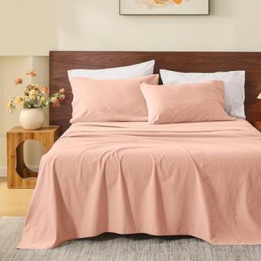 Imagem de MEISHANG Lençóis King Size 100% linho puro francês - Conjunto de lençóis de cama com 4 peças, linho macio e durável, antirasgos, respirável, absorção de umidade com bolso profundo de 41 cm (vermelho