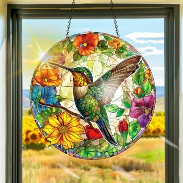 Imagem de Apanhador solar de acrílico colorido, decoração de janela pendurada para beija-flor, arte de parede de arco-íris, para sala de estar, quarto, varanda, decoração de jardim interno e externo, 19 x 19 cm