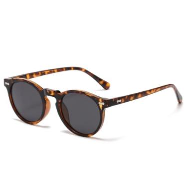 Imagem de JRLLFD Óculos de sol polarizados retrô, masculinos e femininos, fashion, pequenos, redondos, literários, vintage, óculos de sol para dirigir (C6-Leopard Black)