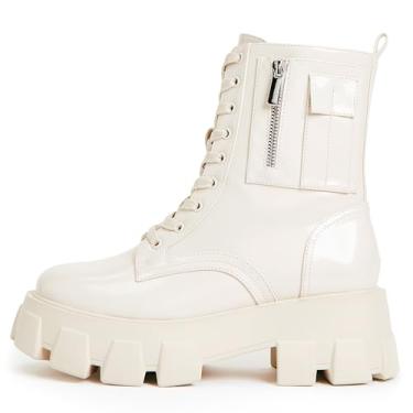 Imagem de JustFab Botas femininas de combate de outono, botas de combate com cadarço, botas de cano baixo, sapatos de plataforma para mulheres - Reverie, Bétula, 36