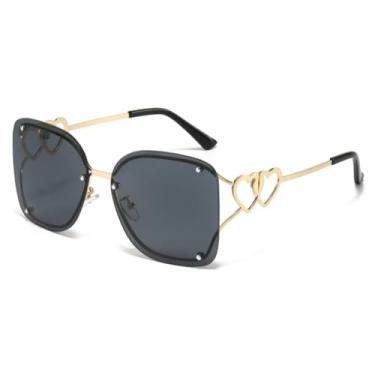 Imagem de HCHES Óculos de Sol Femininos Retro Degradê Sem Armação em Formato de Coração Duplo com Lentes de Metal, Proteção UV400 (Dourado e Preto)