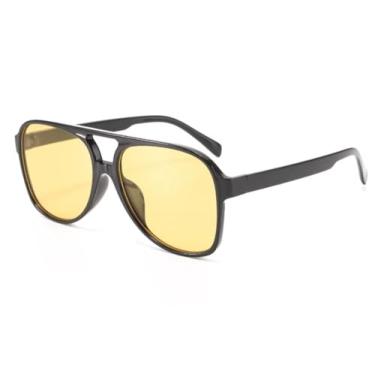 Imagem de Óculos de Sol Aviador Premium Modelo Quadrado Grande Verão Carnaval Estilo Vintage Retrô Unisex UV400 - Kranndom (Preto, Amarerelo)