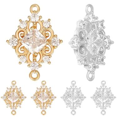 Imagem de Beebeecraft 8 peças, 2 estilos, berloques de conector de zircônia cúbica, banhado a ouro 18 K e prata esterlina 925, latão transparente com elos de losango para fazer joias, pulseiras, colares
