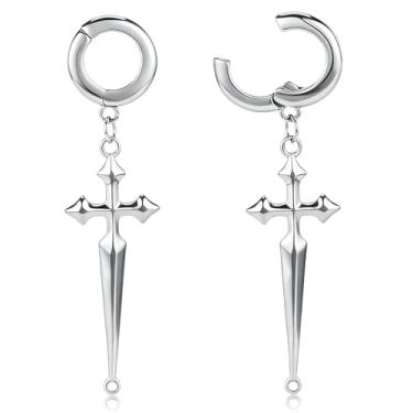 Imagem de DOEARKO 2 peças de tampões de orelha cruzados de aço inoxidável 3 mm (8G) brincos leves para orelhas esticadas, hipoalergênicos, medidores de orelha pendentes com esticadores de pingente de cruz