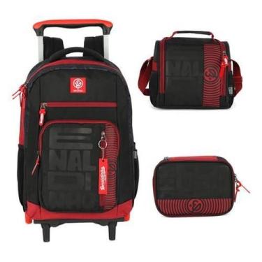 Imagem de Kit Mochila Rodinhas Haste Dupla Lancheira Estojo Enaldinho - Luxcel