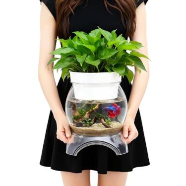 Imagem de Geelin Tanque de peixes de plástico com parte superior e base hidropônica, tigela aquapônica à prova de estilhaçamento com clareza clara para terrário, vaso de flores, peça central de presente para